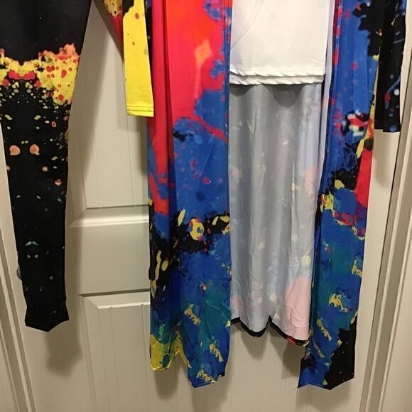 Plus Sz Printed Tank Top+Long Cloak+Pants 3pc Set - Picture 6 of 13